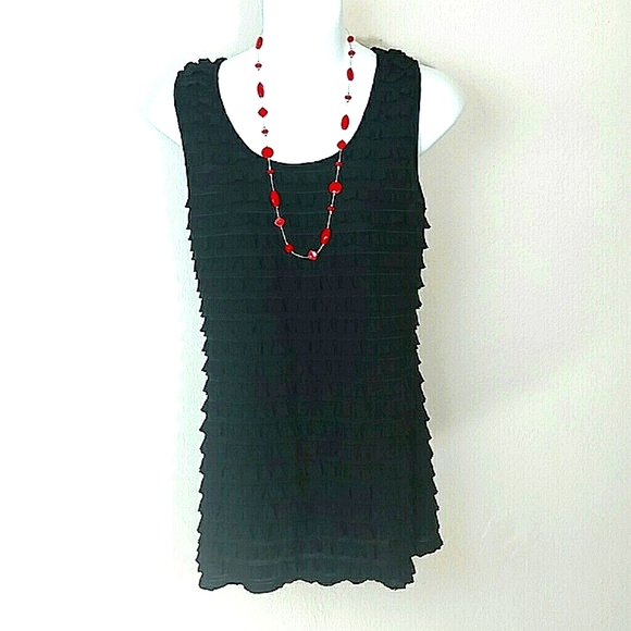 *Susan Lawrence tank Top shell tunic ruffled Tiers black Scoop Neck Thick Straps - Picture 1 of 3